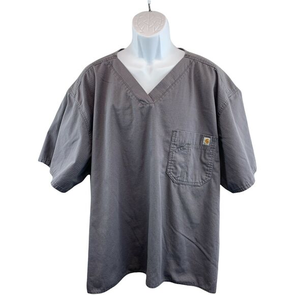 Carhartt Scrub Top Medical Shirt Mens Size 3X Gray V-Neck Short Sleeve Pocket - Picture 1 of 9